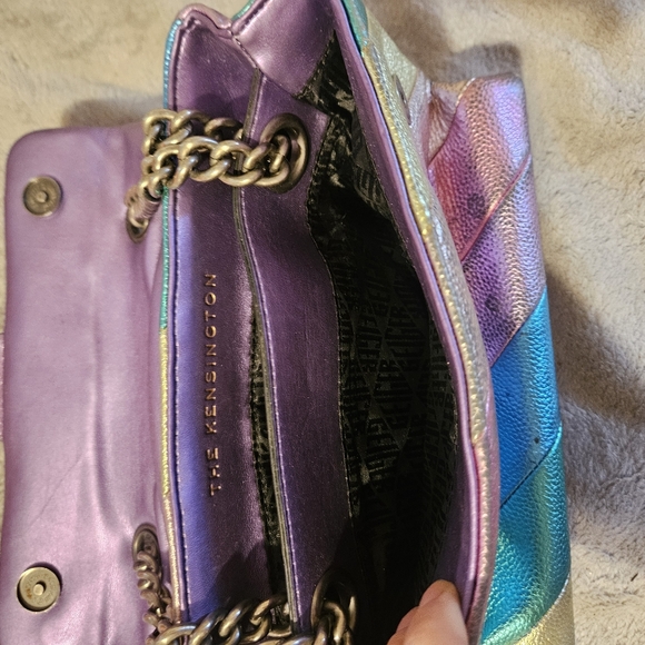 RARE Kurt Geiger Pastel Mini Kensington Bag Rainbow Metallic Leather Silver Hrdw - Picture 5 of 6